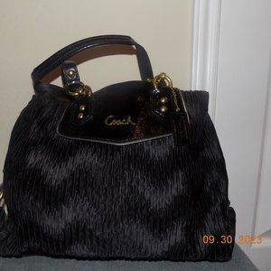 Coach Ashley Gathered Satin Black Carryall Bag